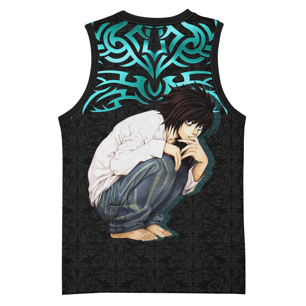 L Lawliet Death Note Basketball Jersey Tribal Anime Fusion Style