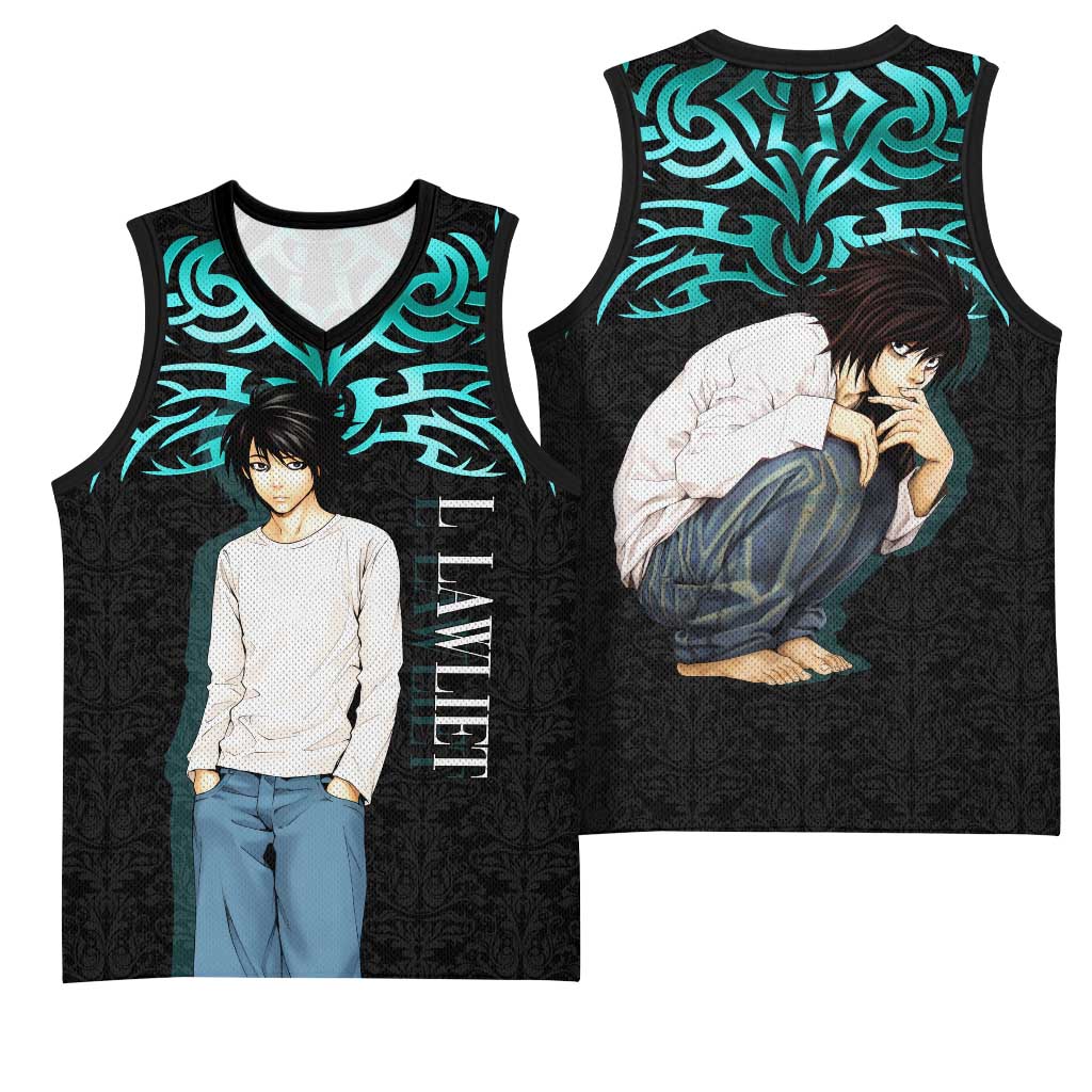 L Lawliet Death Note Basketball Jersey Tribal Anime Fusion Style