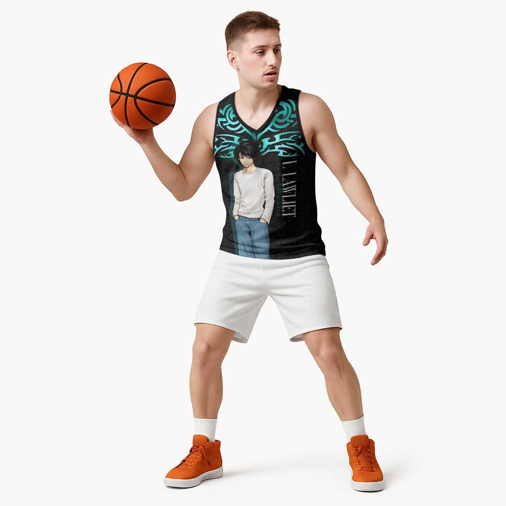 L Lawliet Death Note Basketball Jersey Tribal Anime Fusion Style