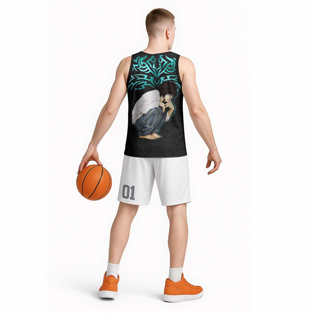 L Lawliet Death Note Basketball Jersey Tribal Anime Fusion Style