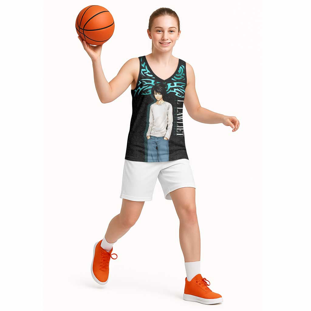 L Lawliet Death Note Basketball Jersey Tribal Anime Fusion Style