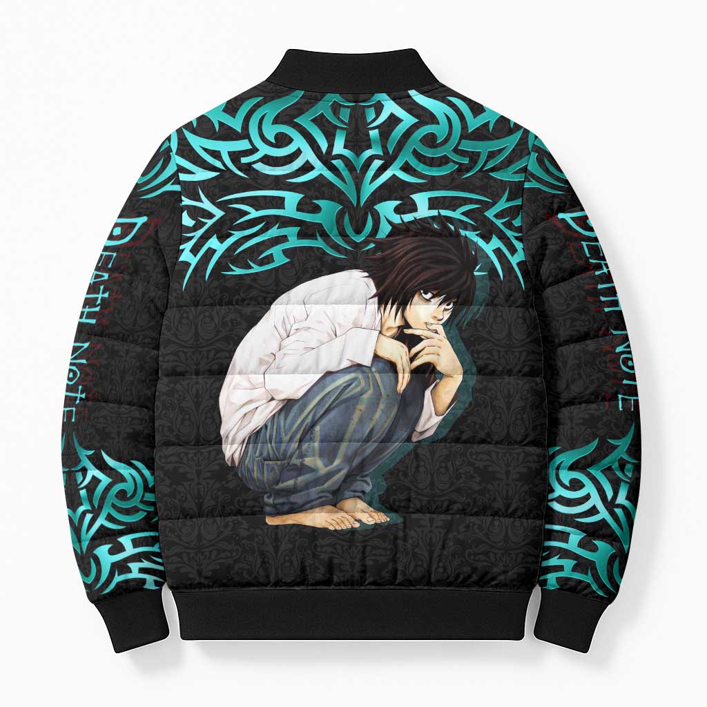 L Lawliet Death Note Bomber Puffer Jacket Tribal Anime Fusion Style