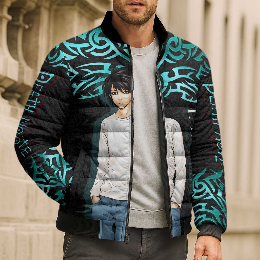L Lawliet Death Note Bomber Puffer Jacket Tribal Anime Fusion Style