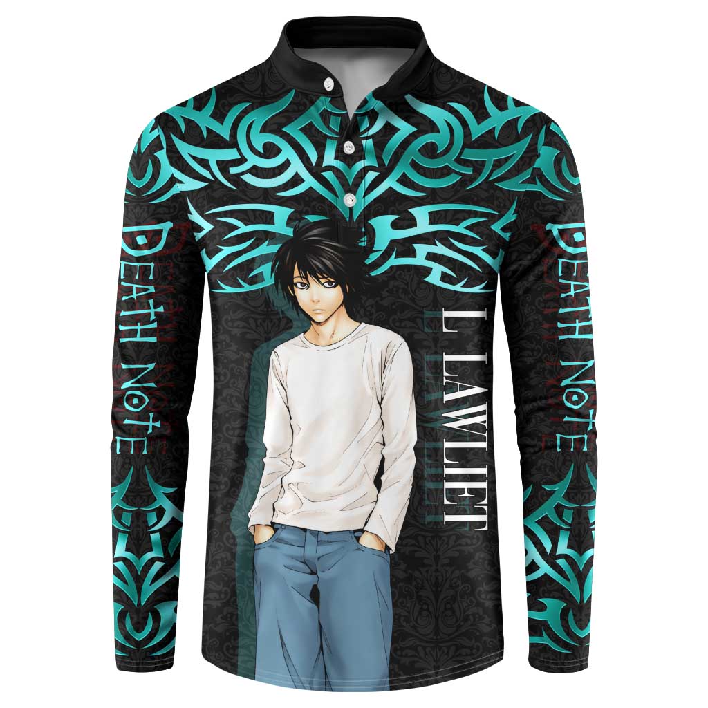 L Lawliet Death Note Button Sweatshirt Tribal Anime Fusion Style