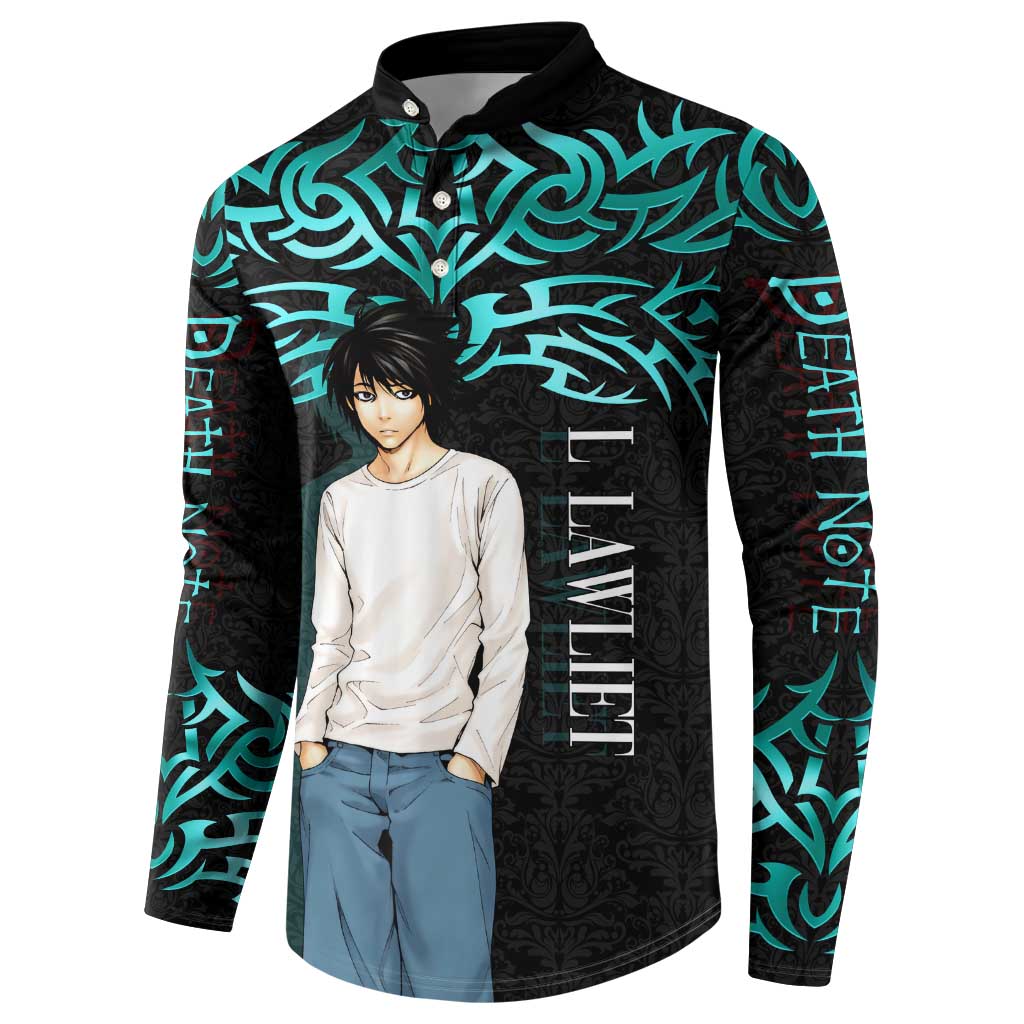 L Lawliet Death Note Button Sweatshirt Tribal Anime Fusion Style