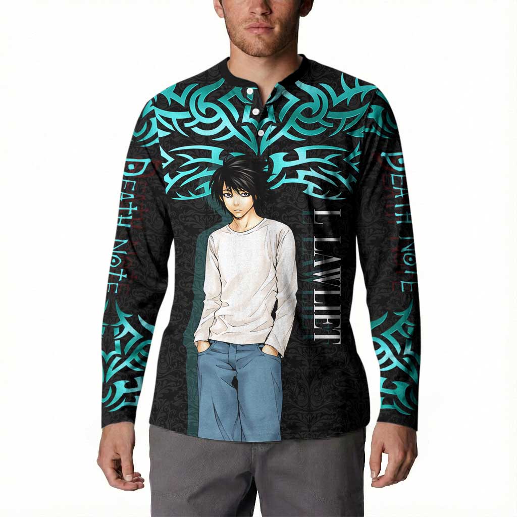 L Lawliet Death Note Button Sweatshirt Tribal Anime Fusion Style