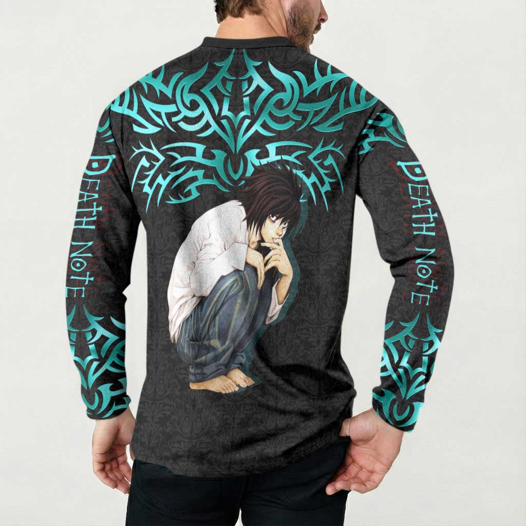 L Lawliet Death Note Button Sweatshirt Tribal Anime Fusion Style