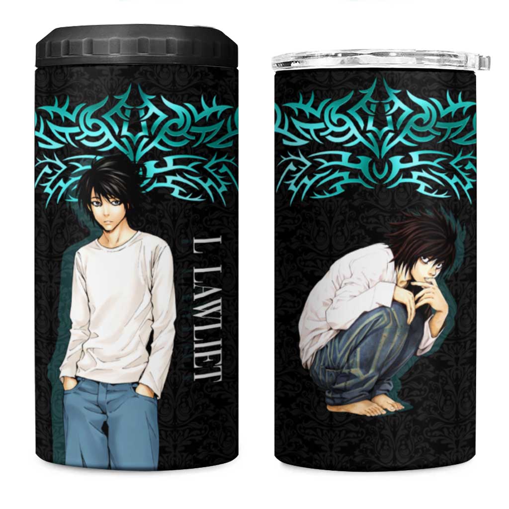 L Lawliet Death Note 4 in 1 Can Cooler Tumbler Tribal Anime Fusion Style