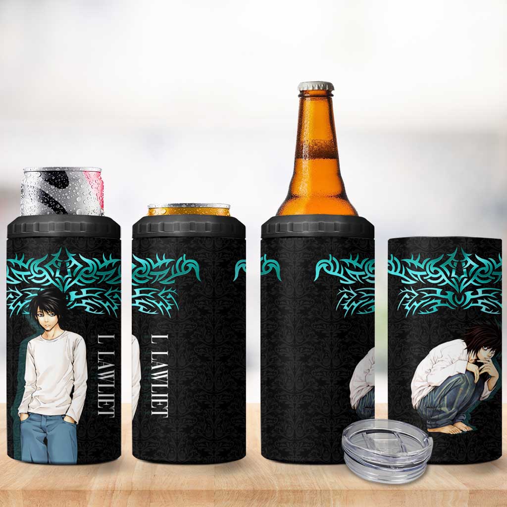 L Lawliet Death Note 4 in 1 Can Cooler Tumbler Tribal Anime Fusion Style