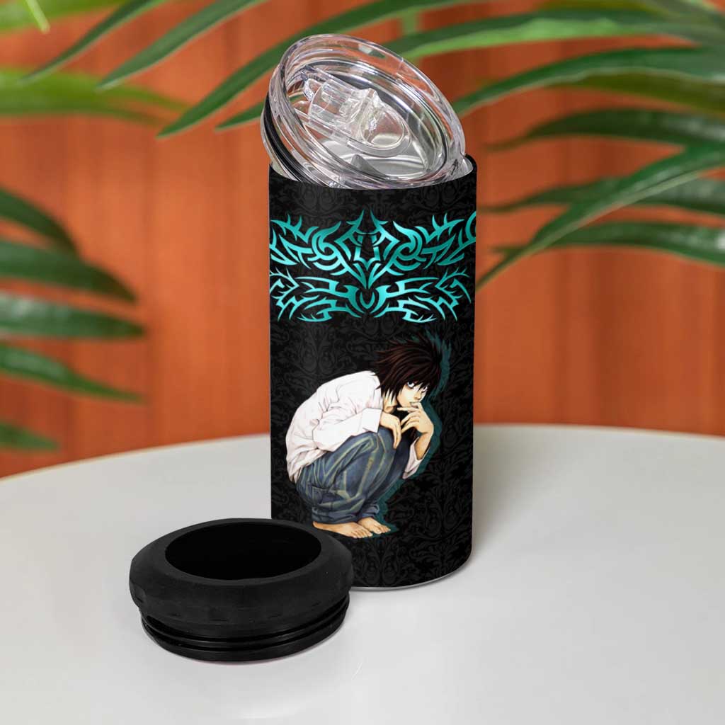 L Lawliet Death Note 4 in 1 Can Cooler Tumbler Tribal Anime Fusion Style