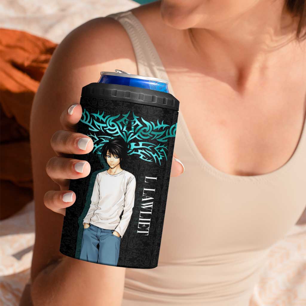L Lawliet Death Note 4 in 1 Can Cooler Tumbler Tribal Anime Fusion Style