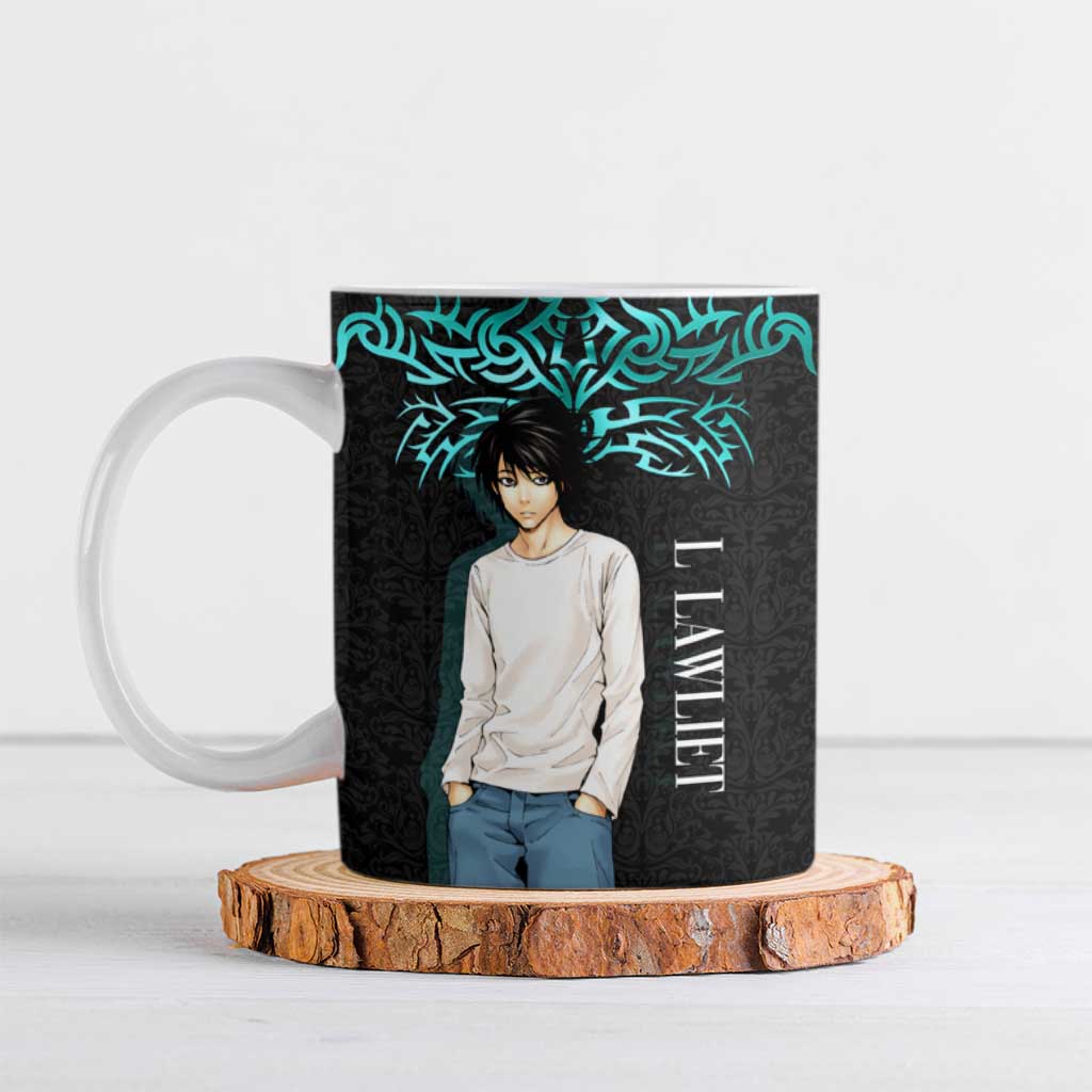 L Lawliet Death Note Ceramic Mug Tribal Anime Fusion Style