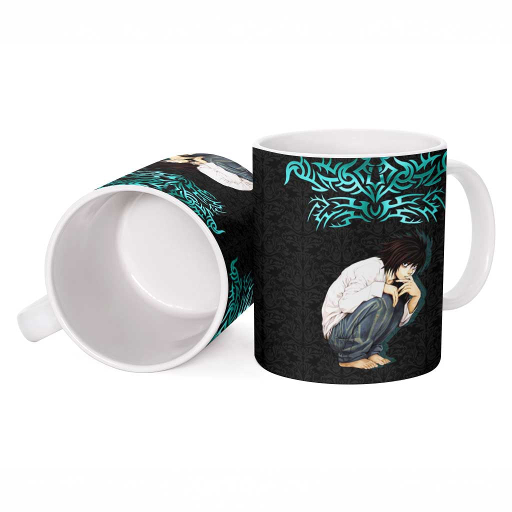 L Lawliet Death Note Ceramic Mug Tribal Anime Fusion Style