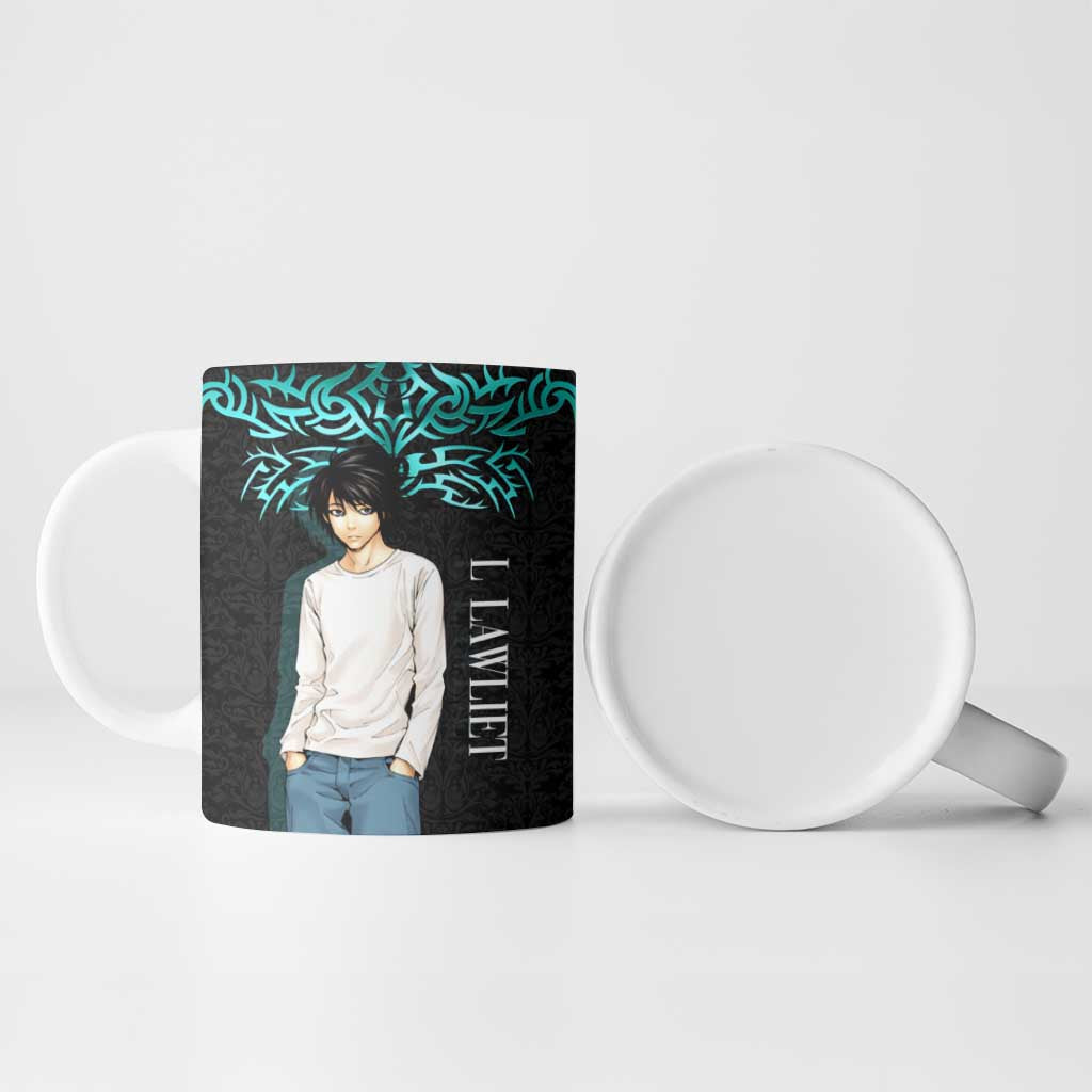 L Lawliet Death Note Ceramic Mug Tribal Anime Fusion Style