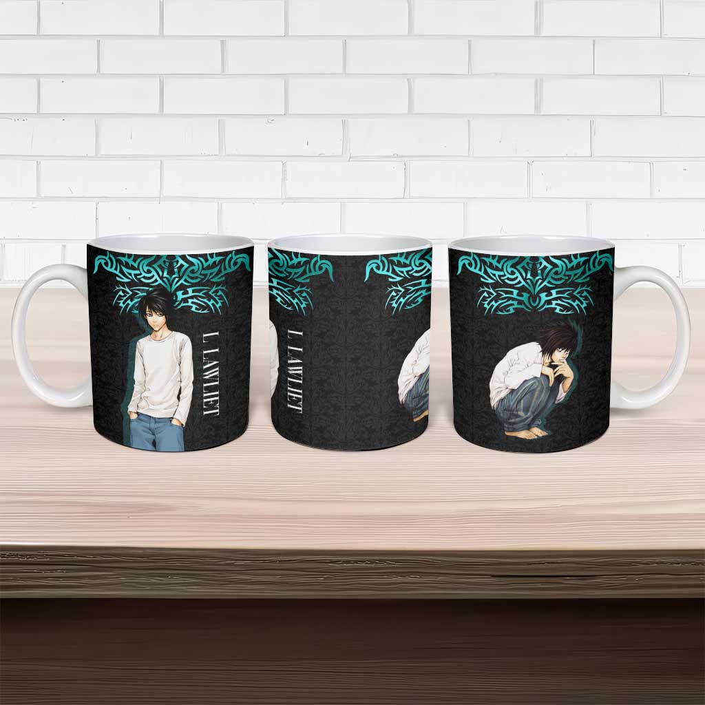 L Lawliet Death Note Ceramic Mug Tribal Anime Fusion Style