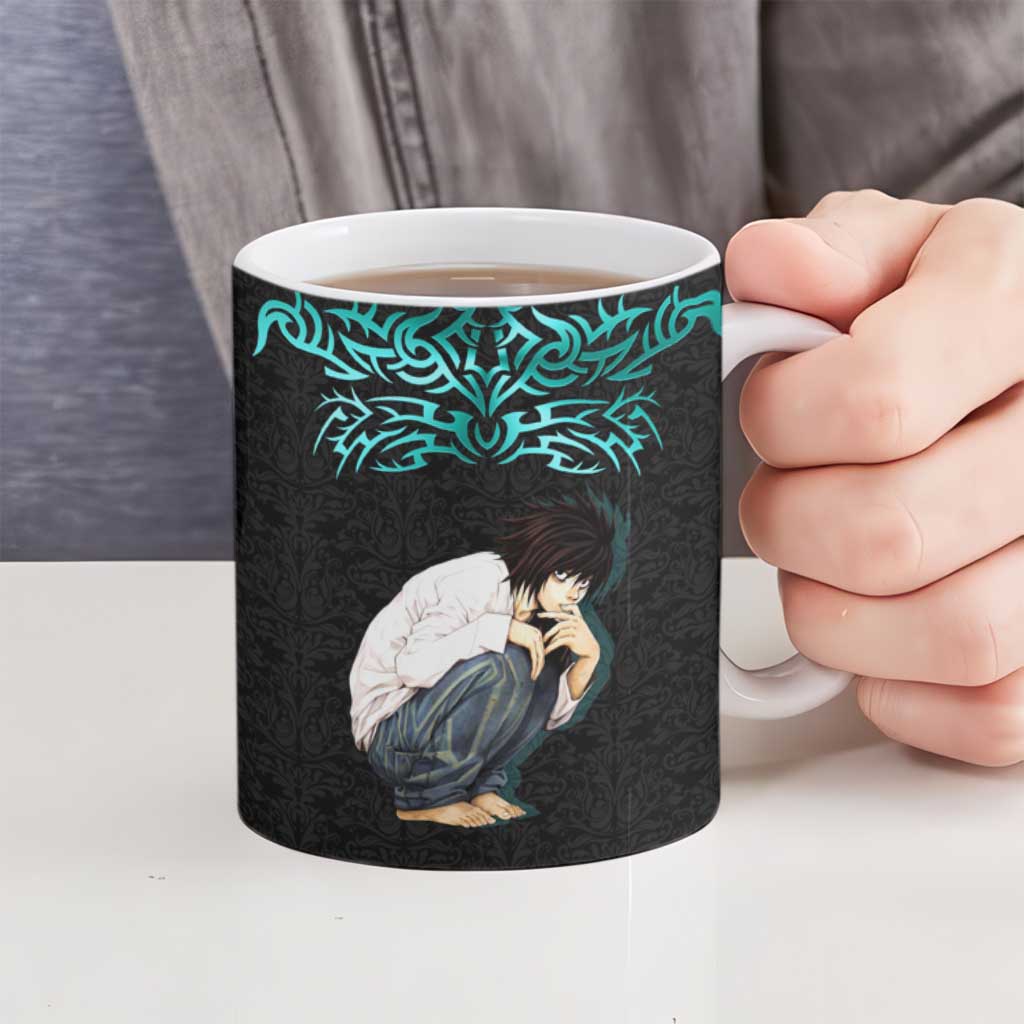 L Lawliet Death Note Ceramic Mug Tribal Anime Fusion Style