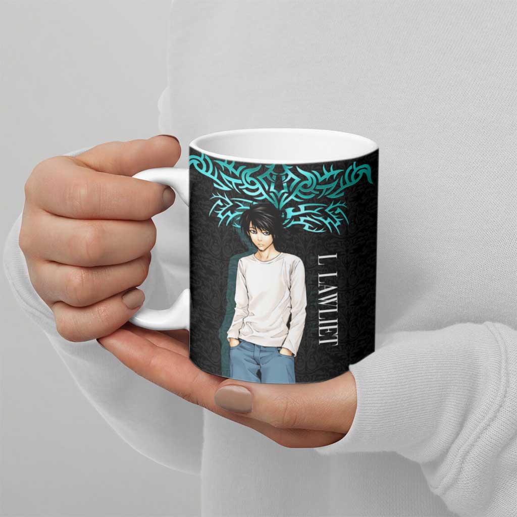 L Lawliet Death Note Ceramic Mug Tribal Anime Fusion Style