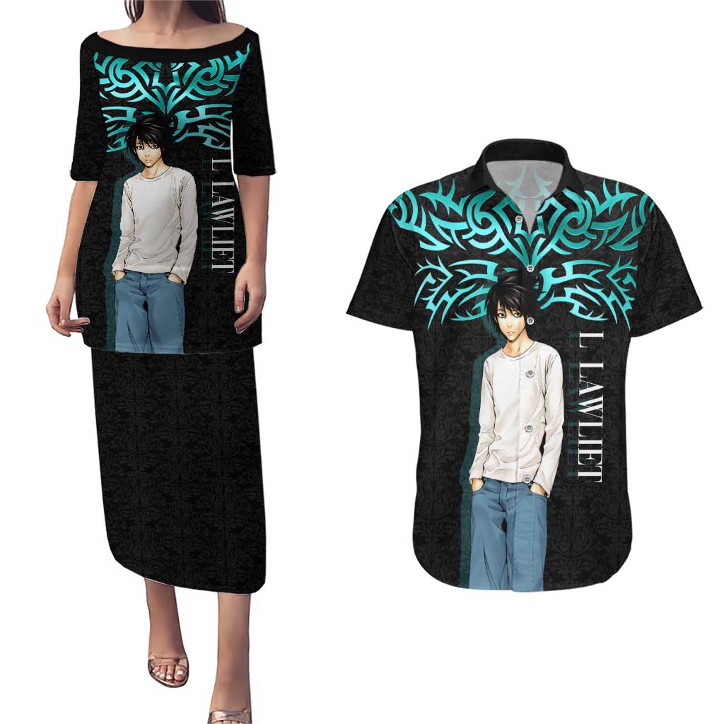 L Lawliet Death Note Couples Matching Puletasi and Hawaiian Shirt Tribal Anime Fusion Style