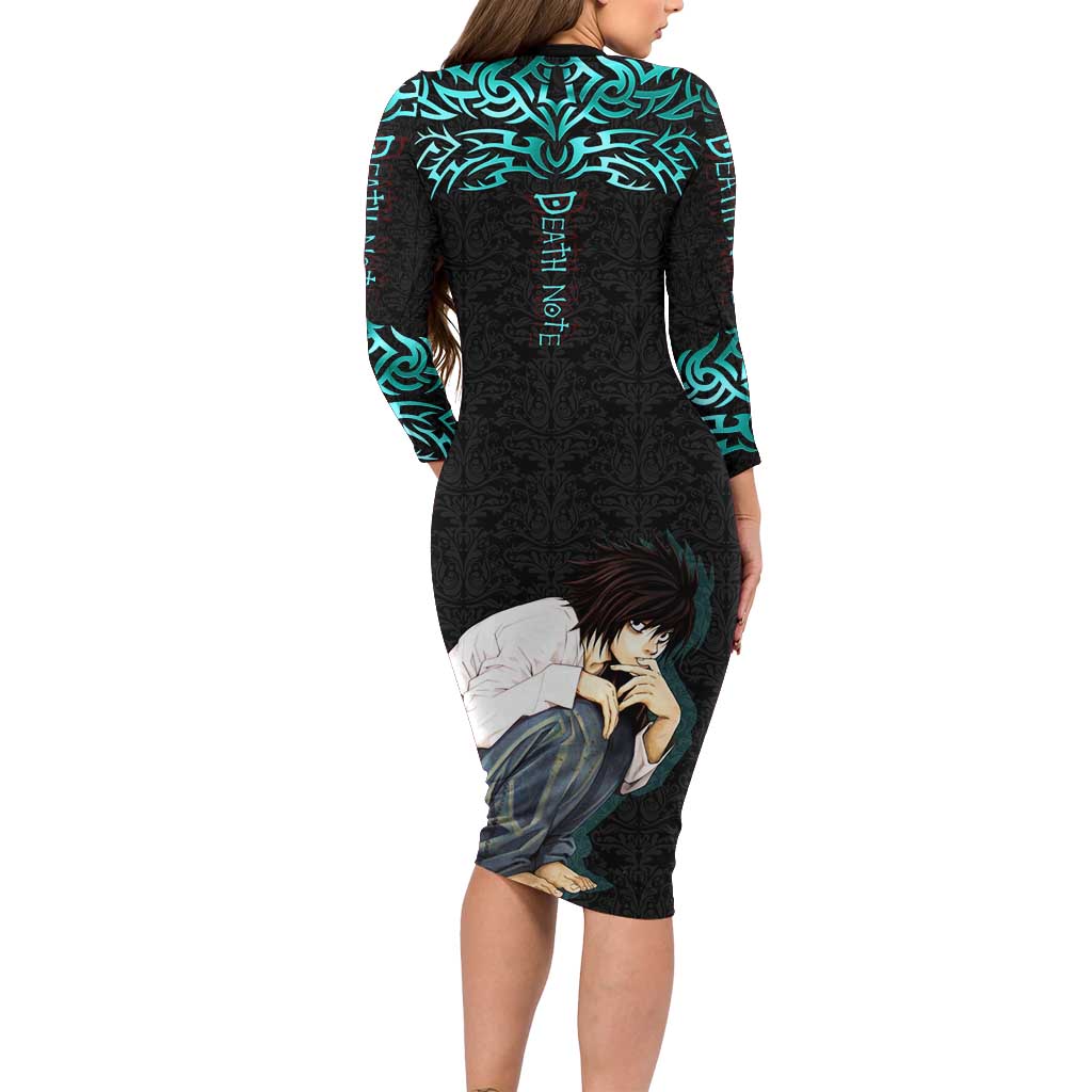 L Lawliet Death Note Family Matching Long Sleeve Bodycon Dress and Hawaiian Shirt Tribal Anime Fusion Style