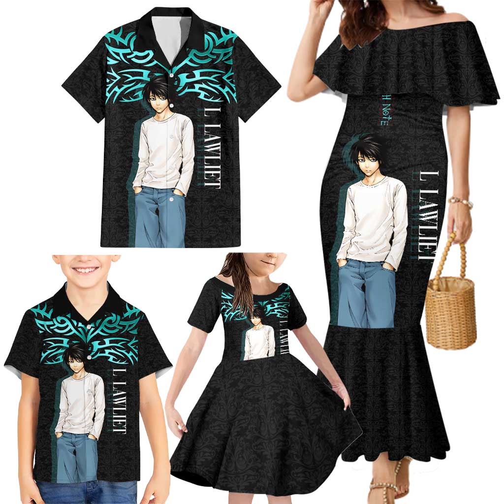 L Lawliet Death Note Family Matching Mermaid Dress and Hawaiian Shirt Tribal Anime Fusion Style