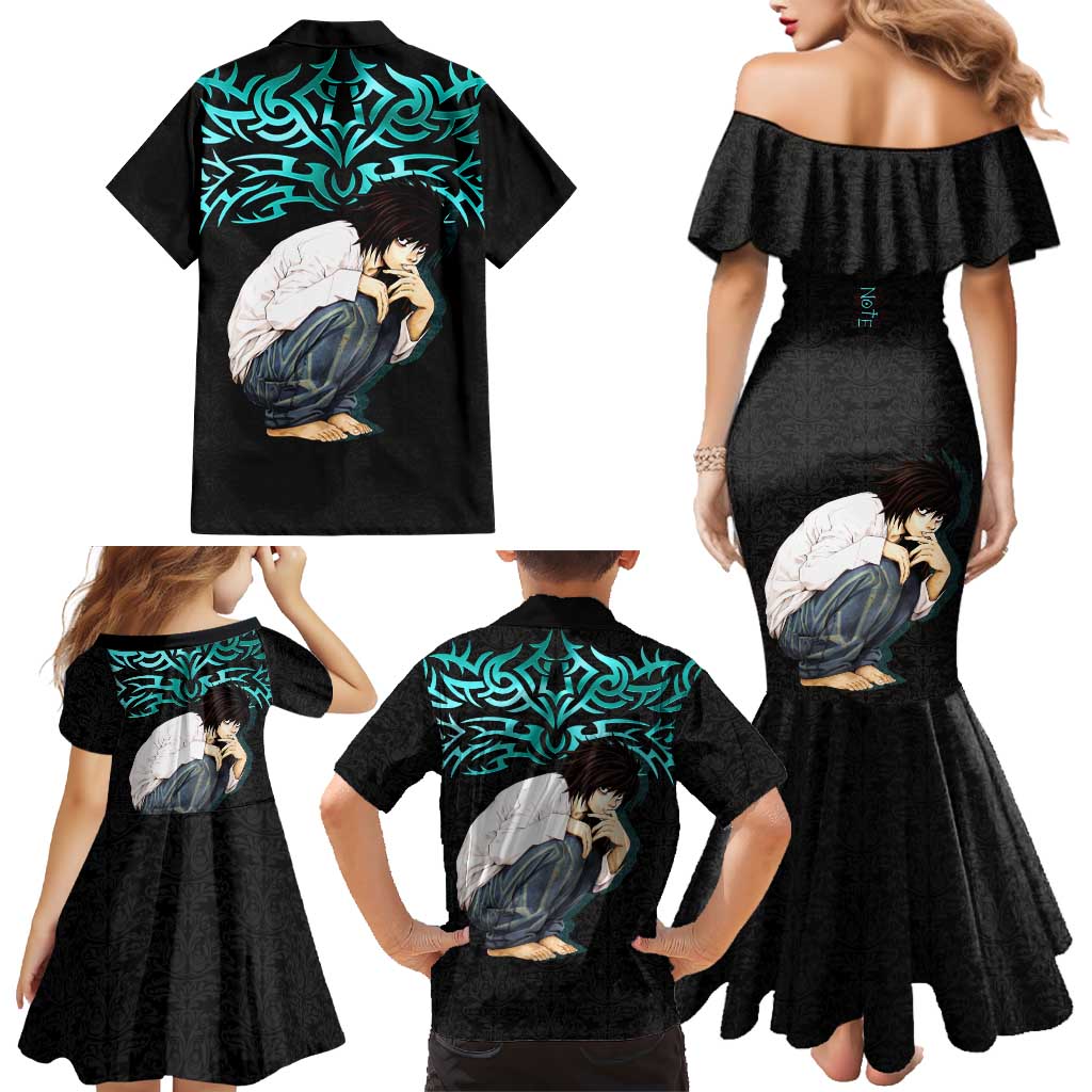 L Lawliet Death Note Family Matching Mermaid Dress and Hawaiian Shirt Tribal Anime Fusion Style