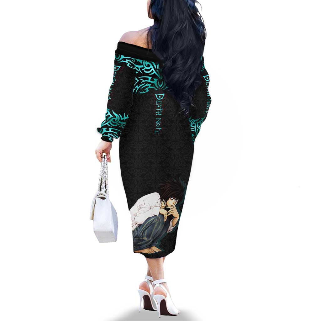 L Lawliet Death Note Family Matching Off The Shoulder Long Sleeve Dress and Hawaiian Shirt Tribal Anime Fusion Style