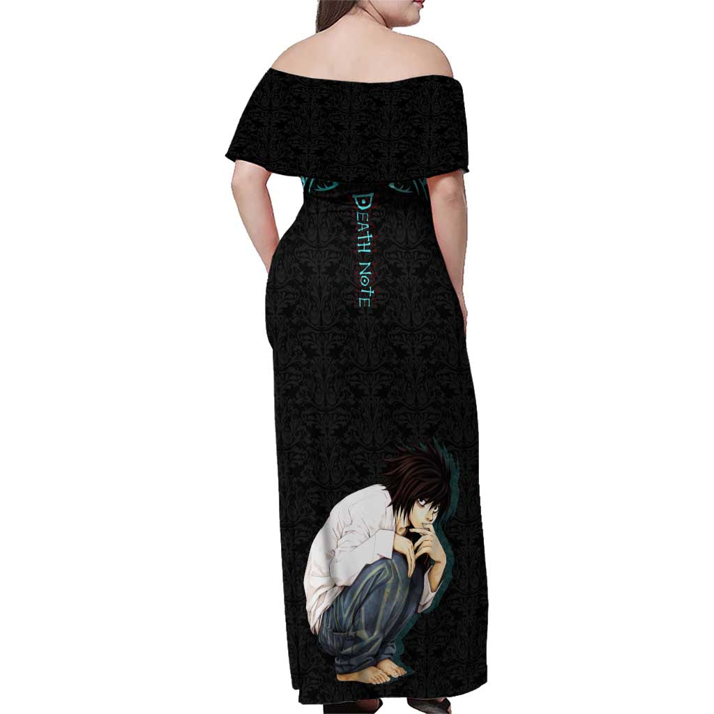 L Lawliet Death Note Family Matching Off Shoulder Maxi Dress and Hawaiian Shirt Tribal Anime Fusion Style