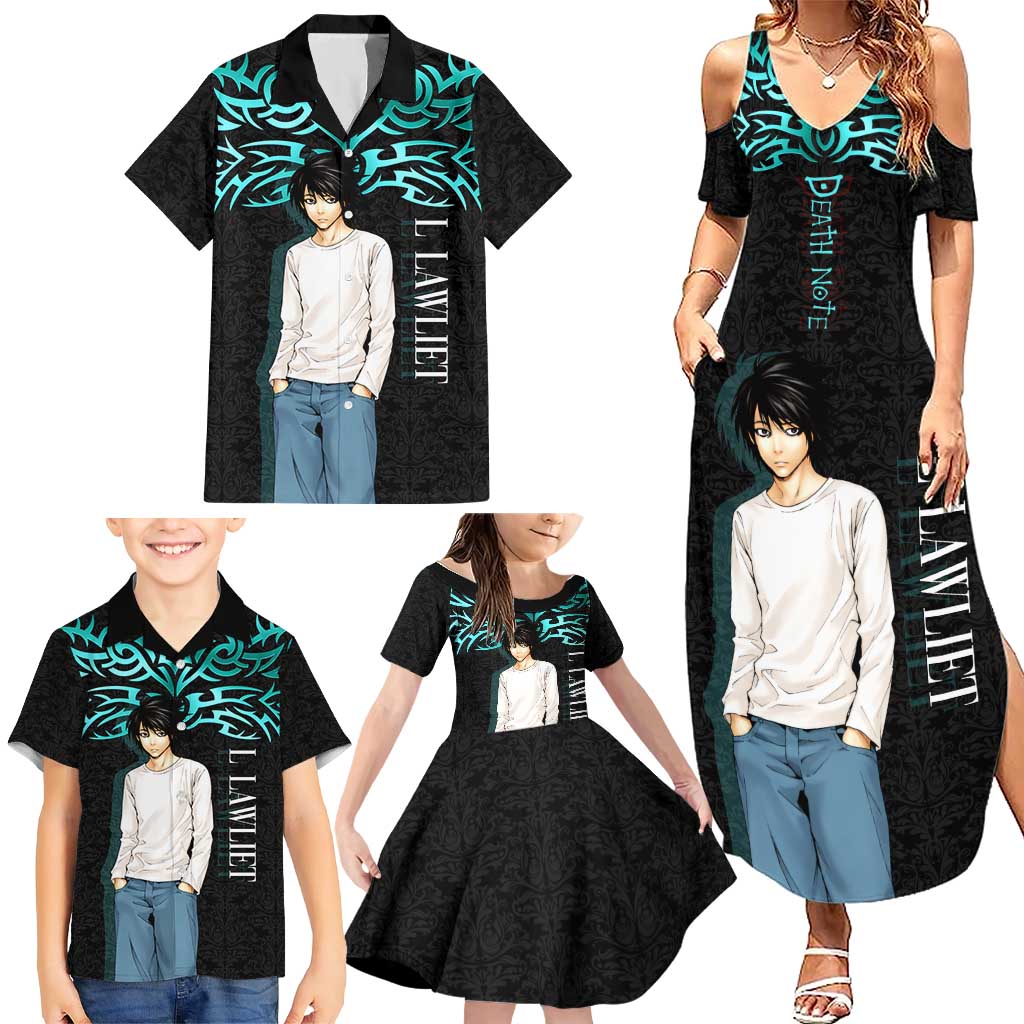 L Lawliet Death Note Family Matching Summer Maxi Dress and Hawaiian Shirt Tribal Anime Fusion Style