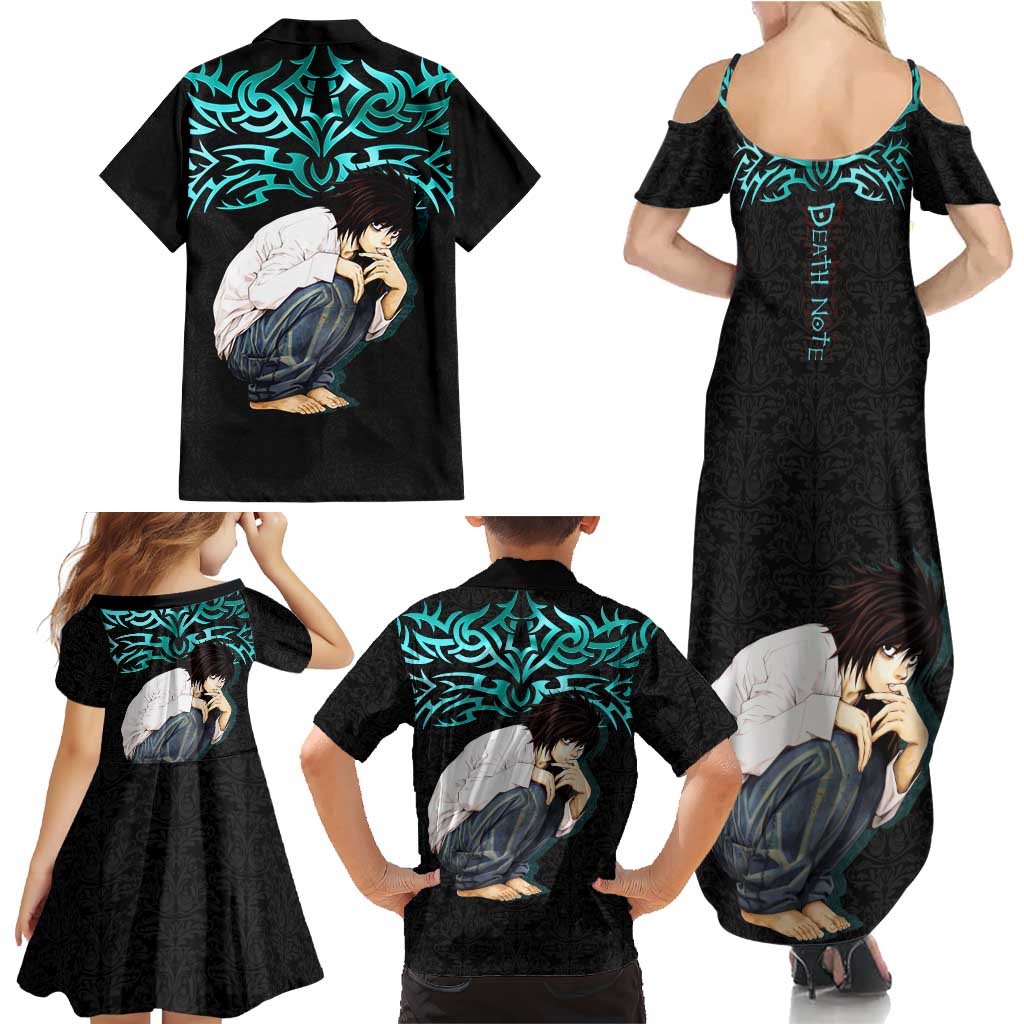 L Lawliet Death Note Family Matching Summer Maxi Dress and Hawaiian Shirt Tribal Anime Fusion Style