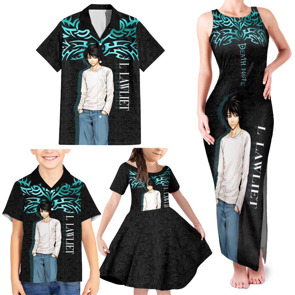 L Lawliet Death Note Family Matching Tank Maxi Dress and Hawaiian Shirt Tribal Anime Fusion Style