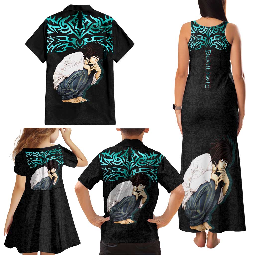L Lawliet Death Note Family Matching Tank Maxi Dress and Hawaiian Shirt Tribal Anime Fusion Style