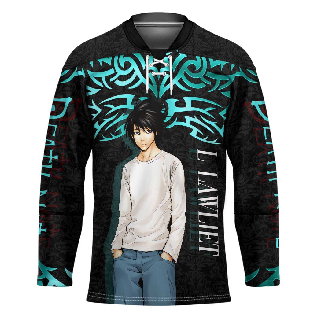 L Lawliet Death Note Hockey Jersey Tribal Anime Fusion Style