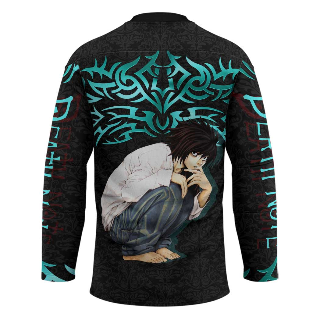 L Lawliet Death Note Hockey Jersey Tribal Anime Fusion Style