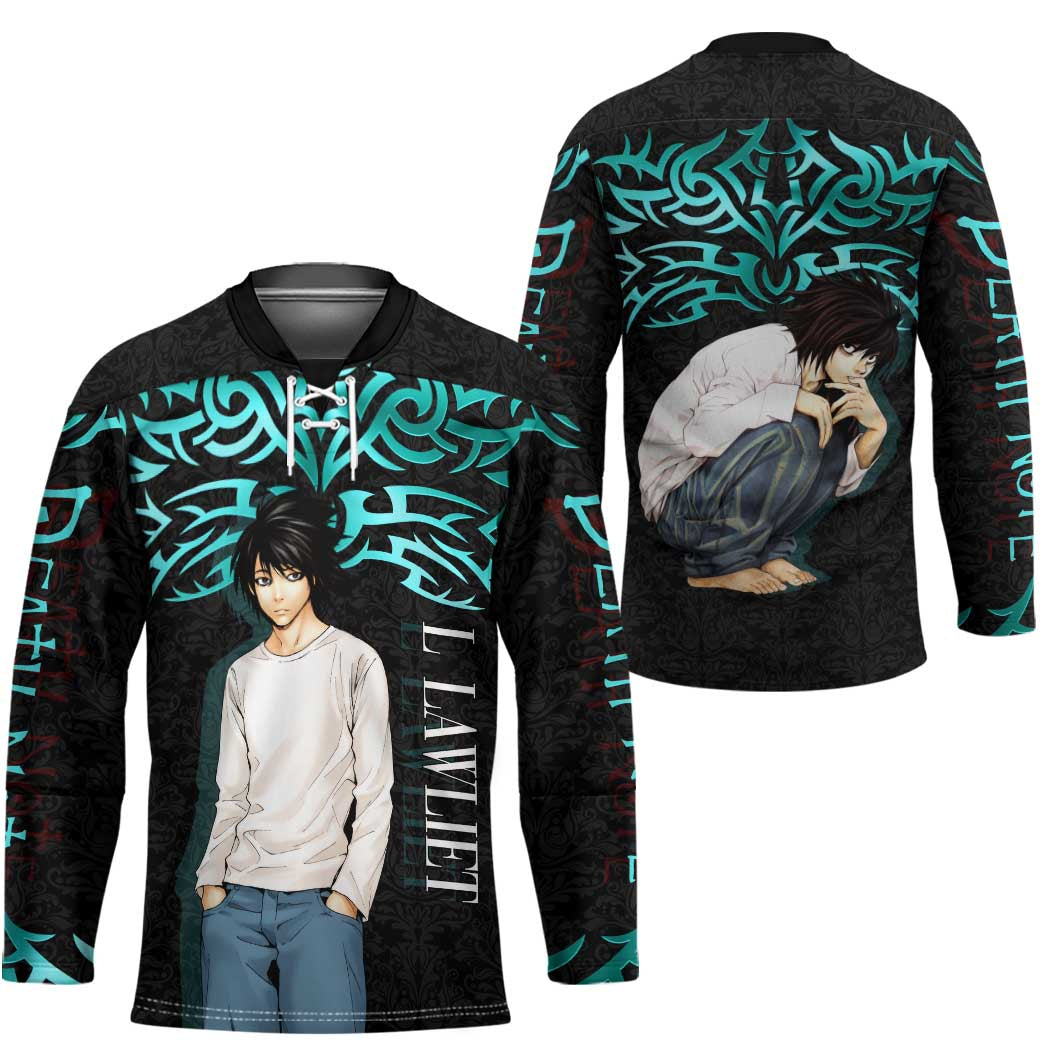 L Lawliet Death Note Hockey Jersey Tribal Anime Fusion Style