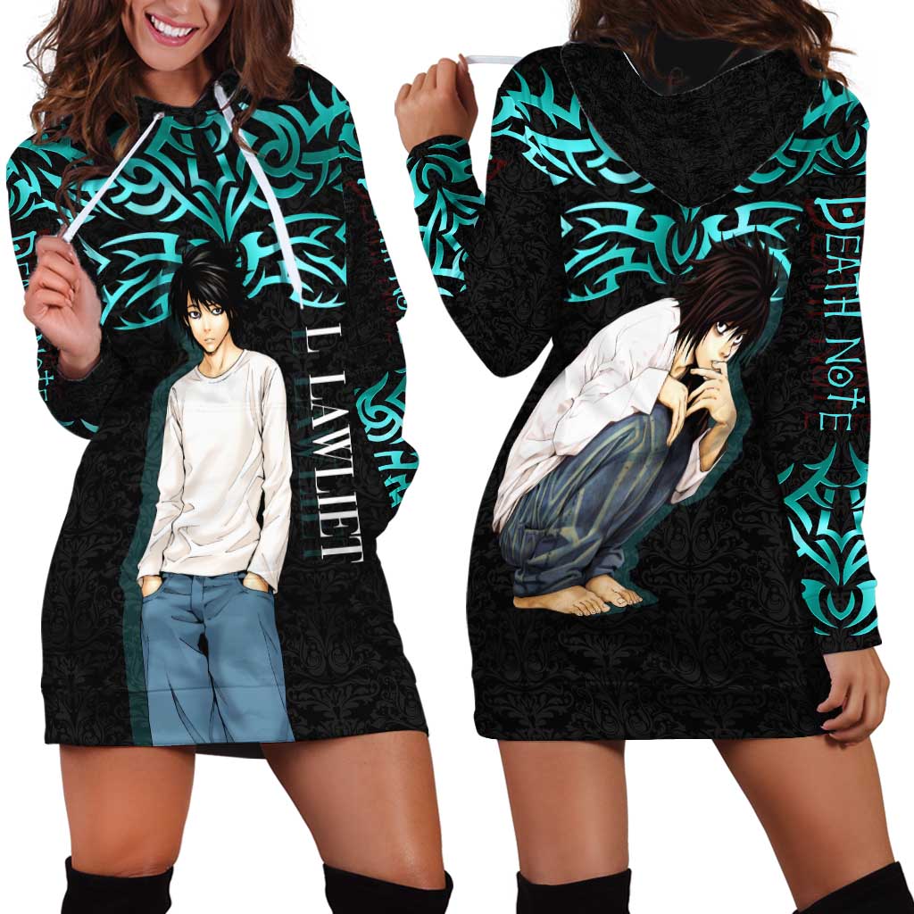 L Lawliet Death Note Hoodie Dress Tribal Anime Fusion Style