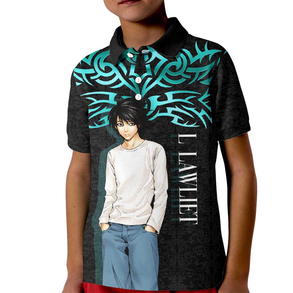 L Lawliet Death Note Kid Polo Shirt Tribal Anime Fusion Style