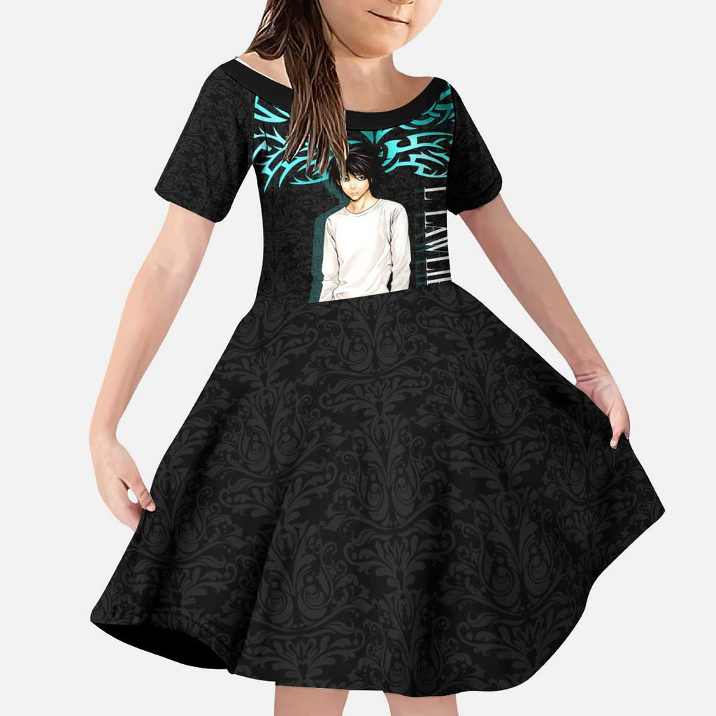 L Lawliet Death Note Kid Short Sleeve Dress Tribal Anime Fusion Style