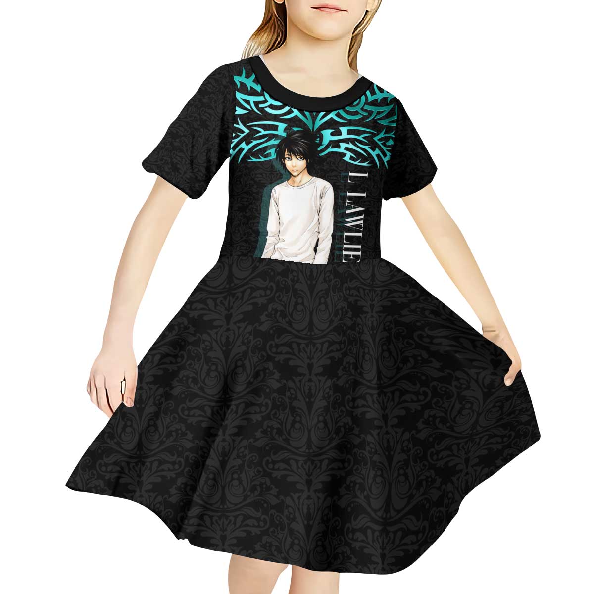 L Lawliet Death Note Kid Short Sleeve Dress Tribal Anime Fusion Style