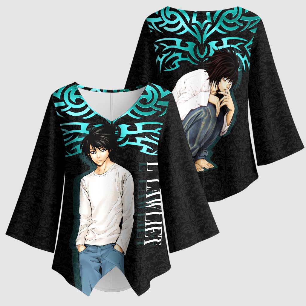 L Lawliet Death Note Kimono Sleeve Blouse Tribal Anime Fusion Style