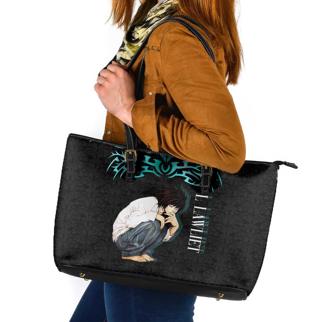 L Lawliet Death Note Leather Tote Bag Tribal Anime Fusion Style