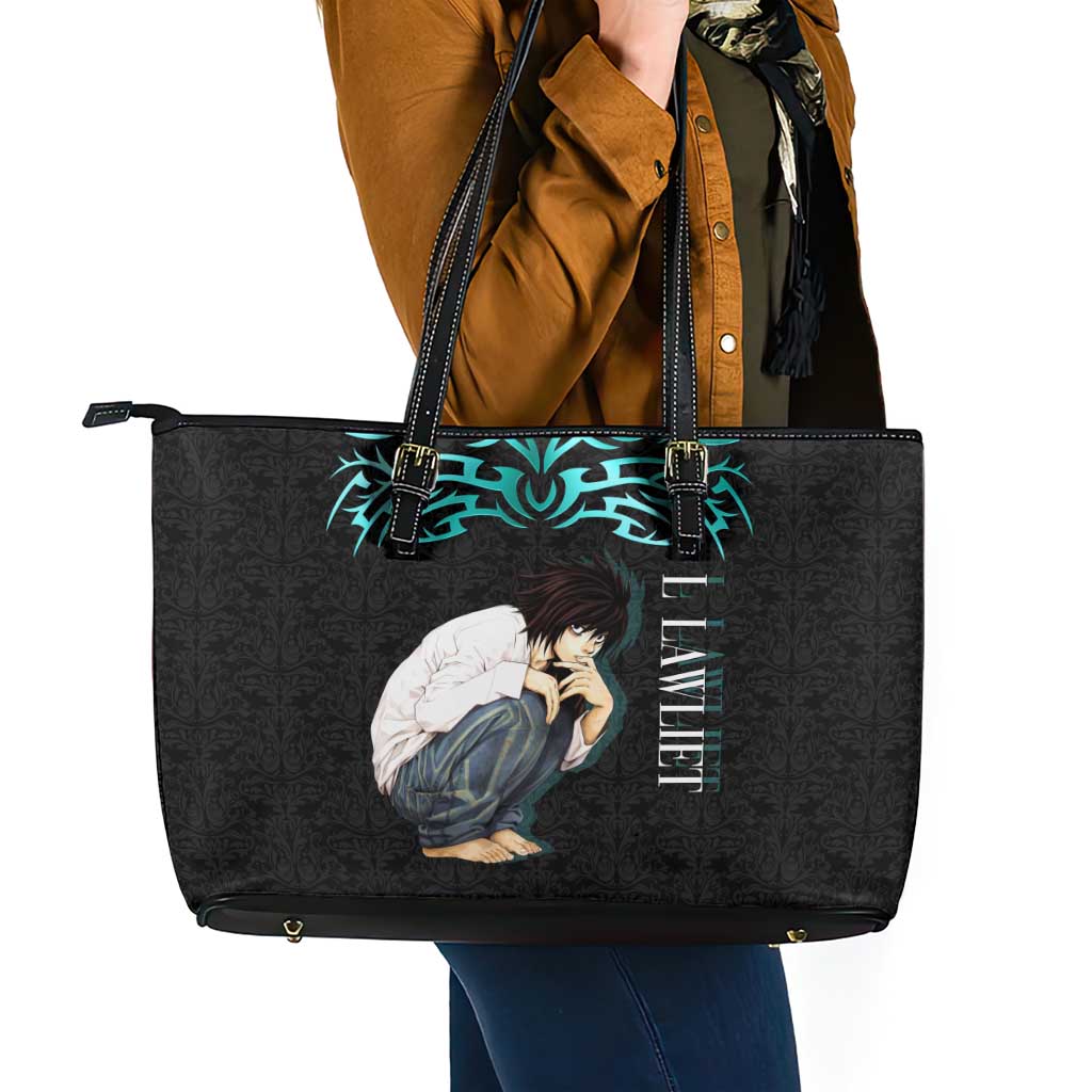 L Lawliet Death Note Leather Tote Bag Tribal Anime Fusion Style