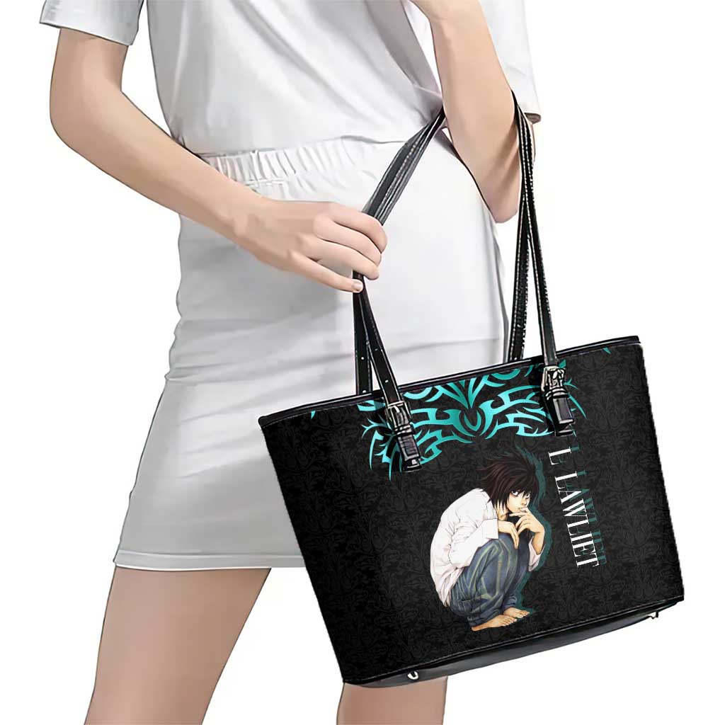 L Lawliet Death Note Leather Tote Bag Tribal Anime Fusion Style