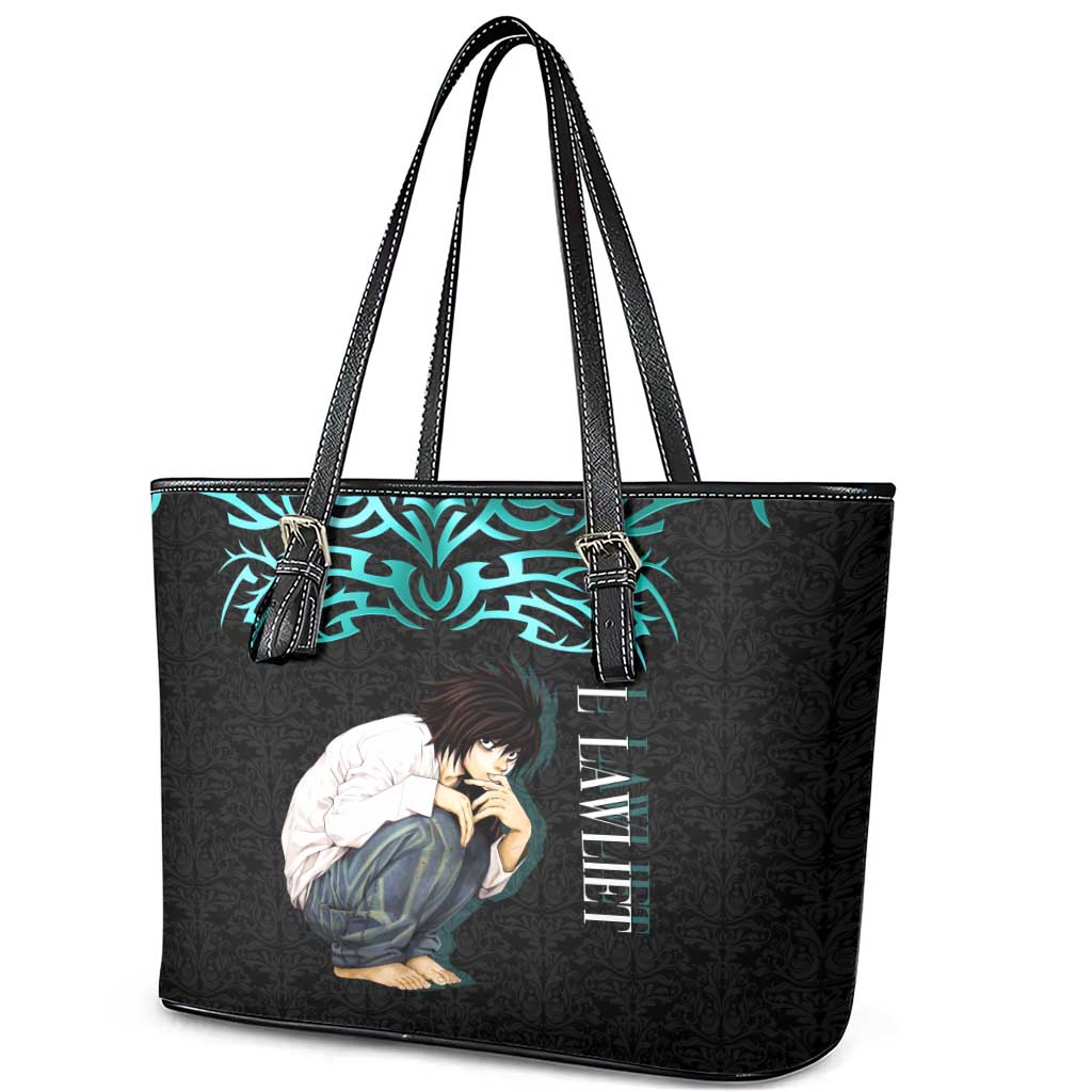L Lawliet Death Note Leather Tote Bag Tribal Anime Fusion Style