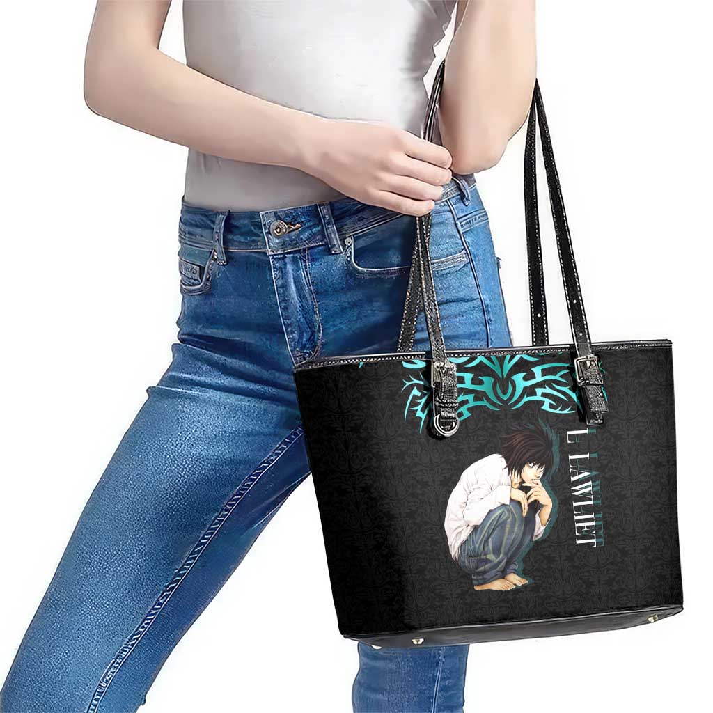 L Lawliet Death Note Leather Tote Bag Tribal Anime Fusion Style