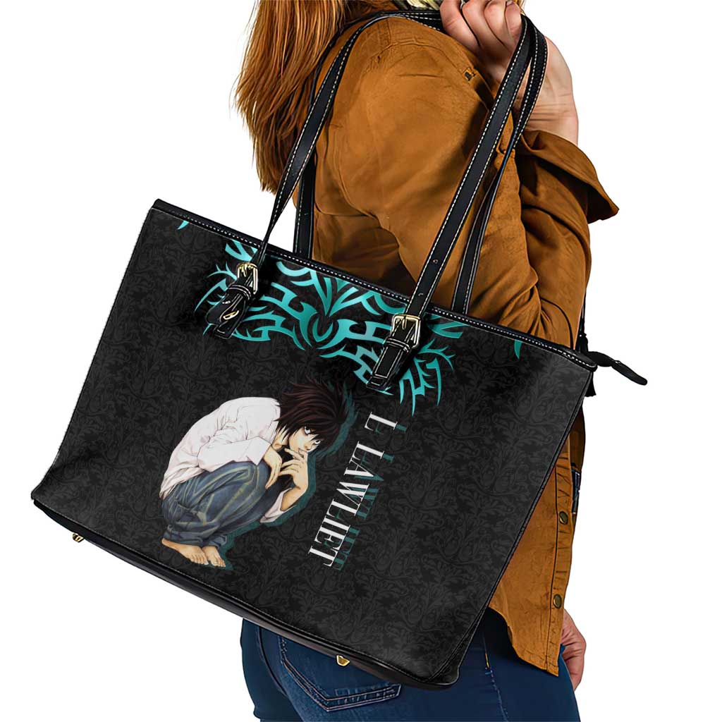 L Lawliet Death Note Leather Tote Bag Tribal Anime Fusion Style