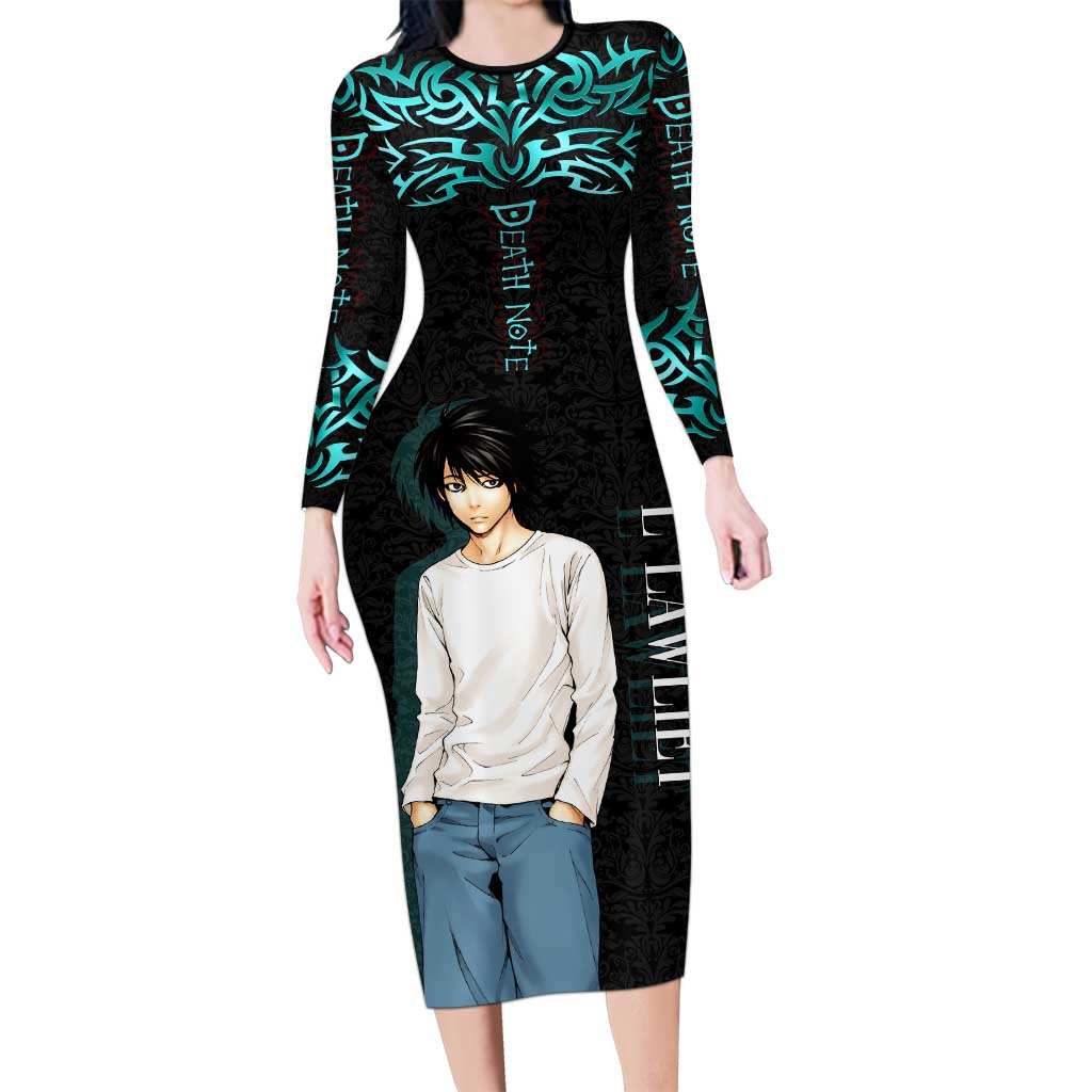 L Lawliet Death Note Long Sleeve Bodycon Dress Tribal Anime Fusion Style