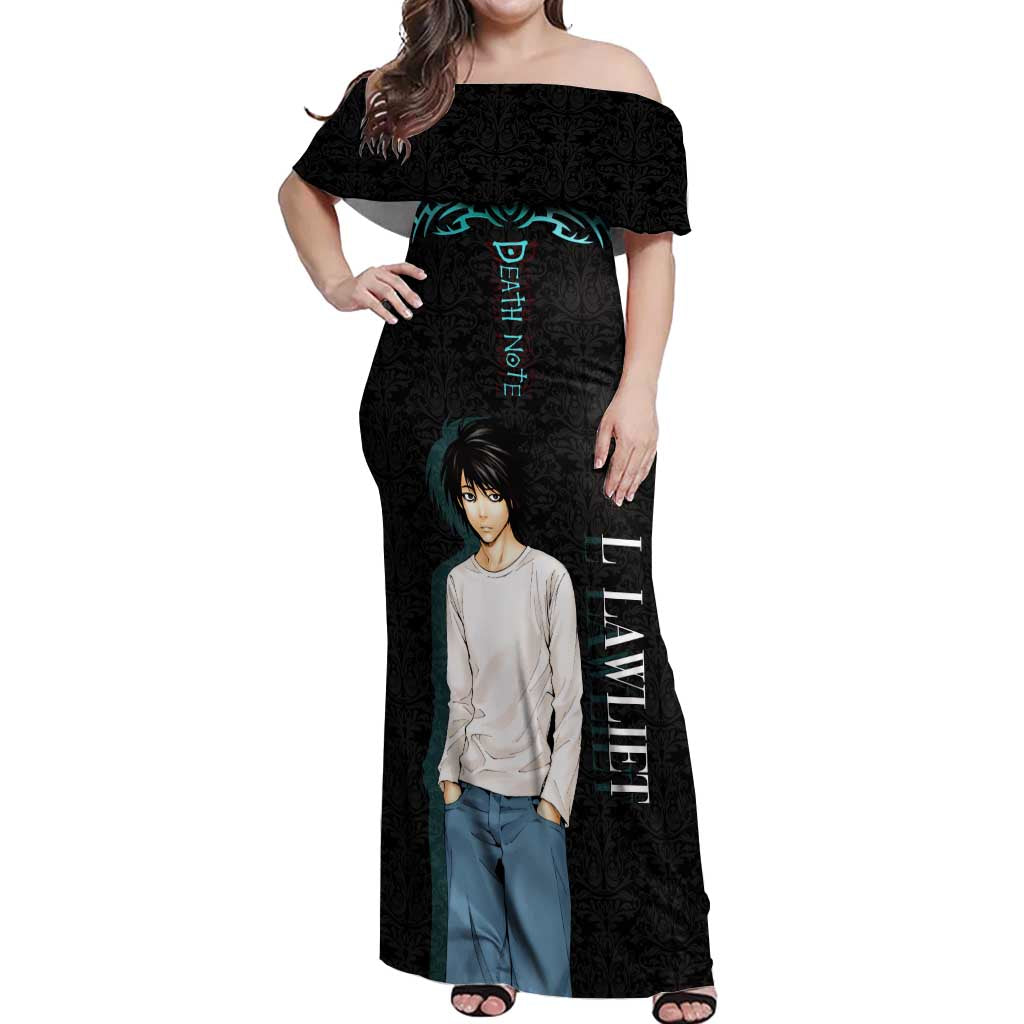 L Lawliet Death Note Off Shoulder Maxi Dress Tribal Anime Fusion Style