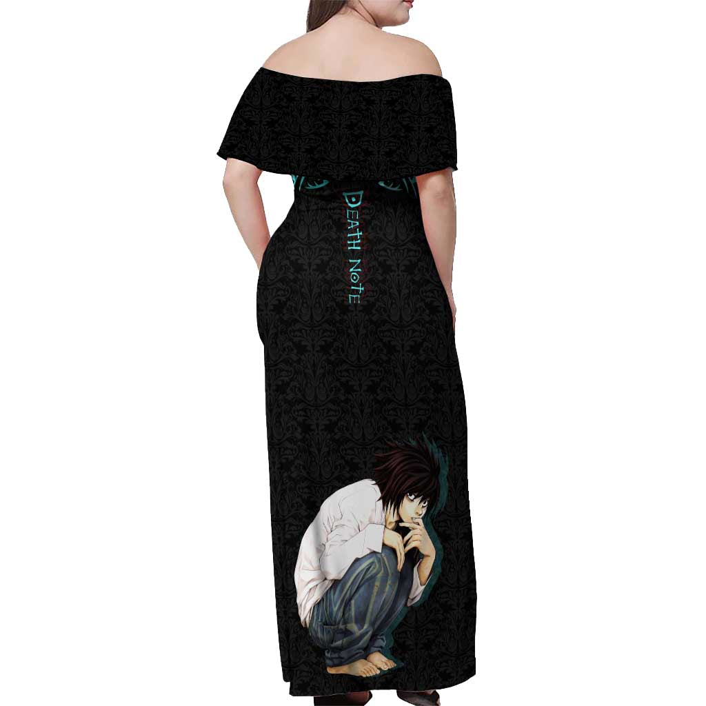 L Lawliet Death Note Off Shoulder Maxi Dress Tribal Anime Fusion Style