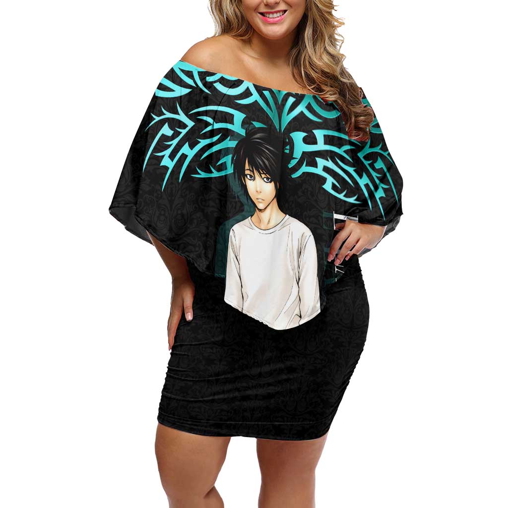 L Lawliet Death Note Off Shoulder Short Dress Tribal Anime Fusion Style
