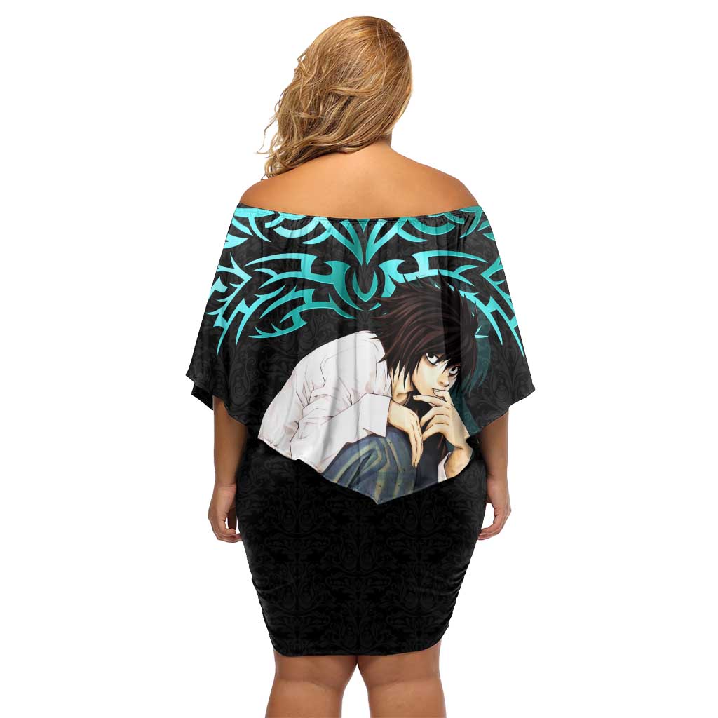 L Lawliet Death Note Off Shoulder Short Dress Tribal Anime Fusion Style